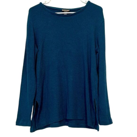 J Crew Point Sur Tunic Waffle Knit Shirt Thermal Womens Medium Teal Round Neck - Picture 1 of 10